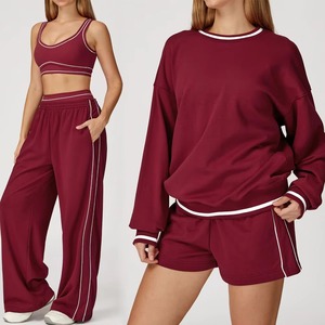 Conjunto de sudadera con logotipo personalizado de primera calidad para mujer, camisa de manga larga, Top deportivo holgado, pantalones cortos de gimnasio, trajes de mujer - Product Image 2