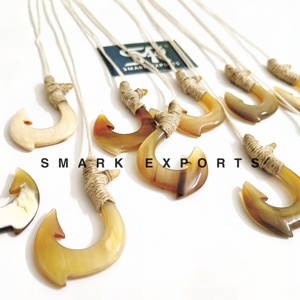 Buffalo Horn Carved Fish Hook Necklace for Surfer Men Tribal Style Pendant Jewelry Handmade Cow Horn Gift for Him - Product Image 3