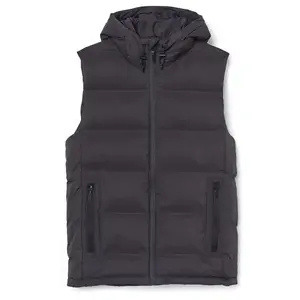 Hot Sell Autumn And Winter Lightweight Hooded Black Quilted Down Puffer Waistcoat Men's Zipper Puffer vest