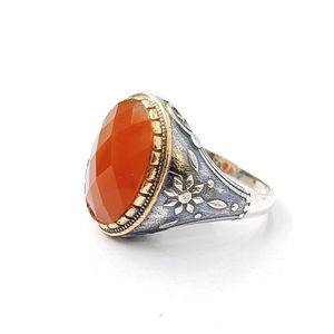 Anillo de Plata 925 con Textura Floral y Cornalina, 10.6 Gramos, Antideslustre, Estilo Moderno, Regalo Unisex - Product Image 2