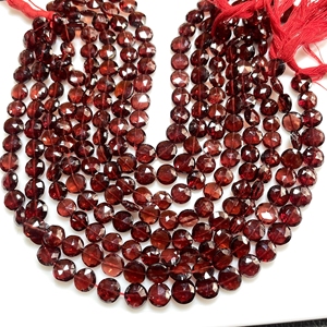 ลูกปัดรูปเหรียญโกเมนแบบเหลี่ยมเพชรพลอย LT-203อัญมณีสีแดงธรรมชาติขนาด6.5-7มม. สว่านแนวตั้ง9นิ้วสำหรับสร้างสรรค์ - Product Image 1