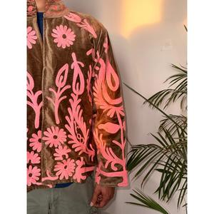 Chaqueta de Terciopelo Marrón con Bordado de Cisne, 100% Algodón, Estilo Urbano, con Capucha, Larga, Disponible en Tallas XS a 6XL, a la Moda - Product Image 2