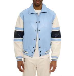 Veste universitaire sur mesure OEM ODM en gros, nouveau style, manches en cuir contrasté de qualité supérieure, boutonnée, style lettreman, vêtements d'extérieur pour hommes - Product Image 1