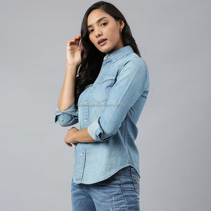 Nardon Apparel 2025, gran oferta, informal Camisa vaquera de manga larga para mujer con botón y tela tejida - Product Image 4