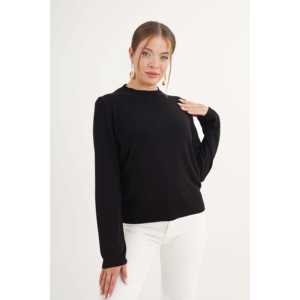 Suéter Negro de Cuello Redondo para Mujer, Tejido Fino, Producto al por Mayor - Product Image 4