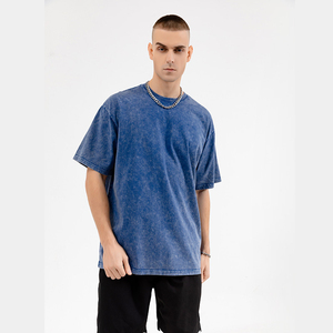 Camiseta personalizable de algodón lavado con ácido de peso pesado para hombre, cuello redondo, diseño de hombro caído de gran tamaño, estilo informal - Product Image 2