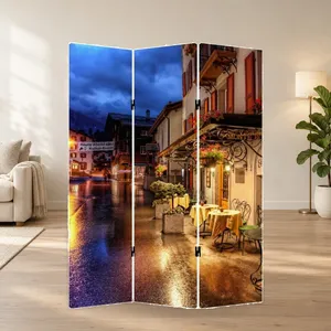 Pantalla Plegable de Lona de Doble Cara con Diseño de Calle Urbana a la Luz de la Noche - Product Image 1