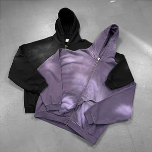 Sweat à capuche zippé surdimensionné en coton 100% avec broderie personnalisée OEM, effet délavé vintage, délavé au soleil, streetwear pour hommes - Product Image 2