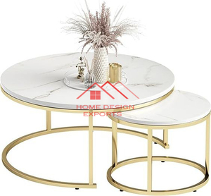 Meubles de Table basse ronde de salon de placage d'acier inoxydable de haute couture dans l'ensemble de Table basse de cadre de couleur d'or - Product Image 6