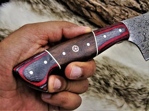 Couteau de chef japonais artisanal de 8 pouces, couteau de cuisine professionnel en acier au carbone pour couper les légumes, acier Damas de 5 pouces - Product Image 2