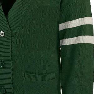 Broderie de logos universitaires personnalisés sur un cardigan vert en tricot pour étudiants, col en V, manches longues, unisexe, uniforme d'automne - Product Image 5