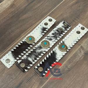 Brazalete de muñeca de piel de vaca Vintage personalizado al por mayor de alta calidad para banda ajustable de borde trenzado de cuero genuino Unisex - Product Image 1