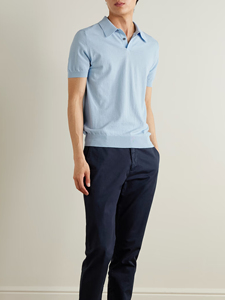 Chemise à manches courtes pour homme en coton 100% en gros, bleu ciel, respirante, de haute qualité, pull en soie, personnalisable pour polo, tricot uni - Product Image 2