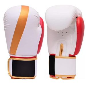 Guantes de Boxeo de PU Rojos y Blancos con Franja Dorada, Cierre de Velcro y Correa Ajustable para la Muñeca, para Adultos - Product Image 3