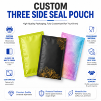 Sachet Mylar imprimé sur mesure à trois soudures latérales, qualité alimentaire, pochette plate pour l'emballage de café, thé, snacks et bonbons