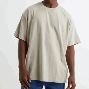 T-Shirt Homme Oversize 300 Gsm 100% Coton Épaule Drop Mock Rib Neck Heavyweight Plain Blank Streetwear Terry Fabric Drop Ship - Product Image 5