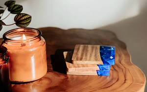 Modern Abstract Art Coaster Set Eco-Friendly <b>Wood</b> and Epoxy Resin Inspired by Fairies Design for Home Decor and Business Gifts - Product Image 2