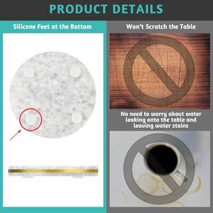 Ensemble de 4 sous-verres classiques en céramique blanche avec anneau en laiton doré, réutilisables et écologiques - Product Image 4