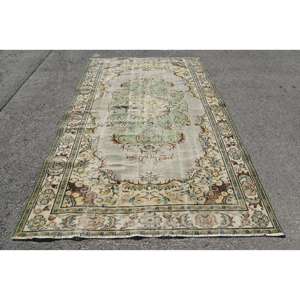 พรมวินเทจตุรกีขนาดใหญ่ 5.8x9.3 ฟุต สีเบจลายดอกไม้ ทำจากขนสัตว์ - Product Image 1