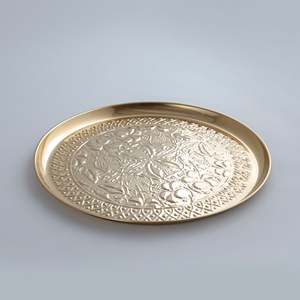 Floral Gold Finish Iron Decorative Tray 20x20x1cm - Product Image 1