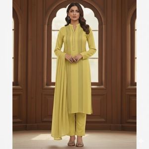 Traje Tradicional Indio de Color Sólido, Elegante, de 3 Piezas, Informal, Ligero, de Tela Lawn, Salwar Kameez, para Mujer, Diseñador, para Fiestas, Todas las Temporadas - Product Image 5