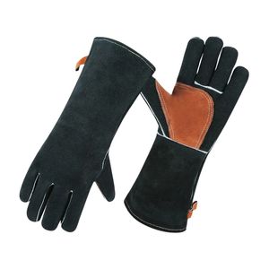 Guantes de seguridad de soldador de entrenamiento de cuero PU dividido de seguridad de puño largo de soldadura de arco de aislamiento de resistencia al calor duradero rojo - Product Image 4