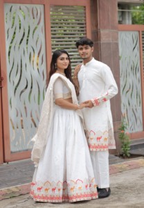 Camel Couture jacquard diseñador kurta - Product Image 5