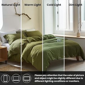 Parure de lit 3 pièces en coton lin lavé 100% naturel français, douce et respirante, fermeture à boutons en noix de coco, 200 fils/cm², personnalisable pour hôtels - Product Image 5