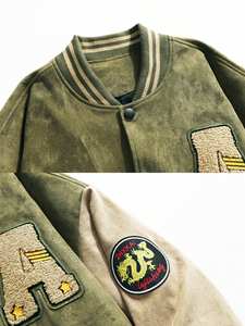 Chaqueta de bombardero de estilo Vintage Unisex, cuello levantado, corte holgado, tela de lana informal con bordado, tinte de procesamiento de moda de invierno - Product Image 5