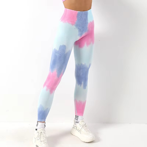Pantalon de yoga taille haute brodé avec logo personnalisé pour femmes leggings sans couture tie dye collants élastiques scrunch avec cordon de serrage - Product Image 4