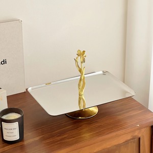 Plateau de service en acier inoxydable de qualité supérieure avec décor d'orchidée en métal élégant pour le dessert de collations de gâteau aux fruits au chocolat - Product Image 3