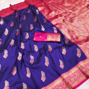 Saree de seda suave con zari tejido L Pavo Real - Product Image 1