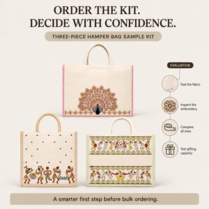 Kit d'échantillons de sacs de rangement brodés – 3 modèles disponibles – Emballage cadeau en coton et jute - Product Image 4