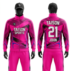 Premium 220 GSM Polyester Spandex Men <b>Badminton</b> Tracksuit Red Gradient Panel Design Full Zip Custom Sublimation Logo Set - Product Image 4