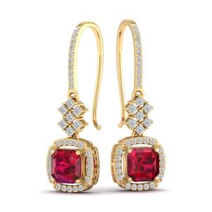 Boucles d'oreilles pendantes en or massif 14 carats avec diamants, design original REYES, taille radiant, rubis de 3,49 carats, bijoux de soirée - Product Image 6