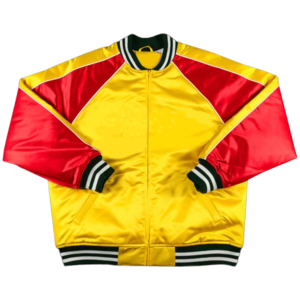 Chaqueta Bomber Satinada con Bordado de Nombre Personalizado, Diseño de Parches, Cuello Alto para Deportes de Equipo y Eventos - Product Image 1