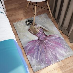 Tapis imprimé - Tapis moderne avec motif de ballerine rose, tapis à poils doux - Product Image 5