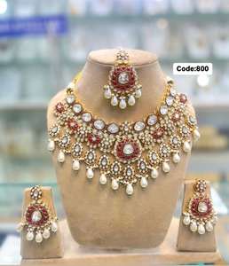Royal Kundan Polki <b>Bridal</b> <b>Jewelry</b> <b>Set</b> Handcrafted Brass Necklace Earrings for Majestic Wedding Party Look Directly from India - Product Image 3