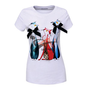 Camiseta de mujer con logotipo de impresión personalizado de alta calidad Material de algodón Ropa de verano flexible - Product Image 1