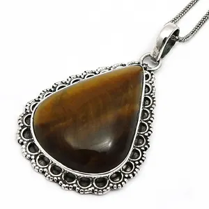 Dainty Gift For Her 925 sterling Silver Natural Tiger Eye Gemstone Pear Shape Chunky Pendant Handmade Jewelry Wholesale Supplier