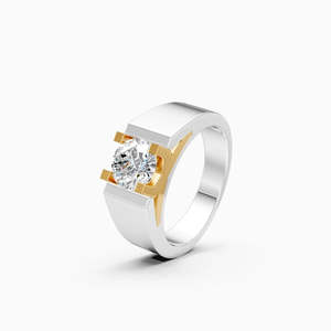 Anillo de declaración audaz con diamante cultivado en laboratorio de dos tonos, solitario, de 1.50 quilates, redondo, en oro amarillo, blanco y rosa de 9 quilates. - Product Image 2