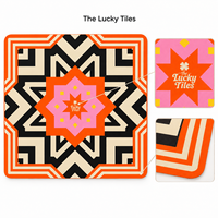 The Lucky Tiles Tapis de Mahjong Américain, Nappe Carrée Orange Rose à Motif Géométrique pour Soirée Jeu, Accessoire de Table au Design Unique