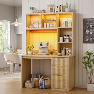 Escritorio de Computadora Moderno con Luces LED, Cajones Acanalados, Mesa de Estudio para Oficina en Casa con Estantes de Vidrio para Espacios Pequeños - Product Image 2