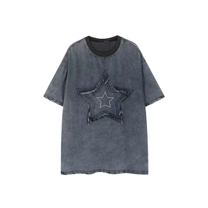 เสื้อยืดสไตล์โบฮีเมียนย้อนยุคไม่เหมือนใครออกแบบปักลายทำด้วยมือผ้าถักไหมพรมแนวสตรีทแวร์วินเทจ - Product Image 1