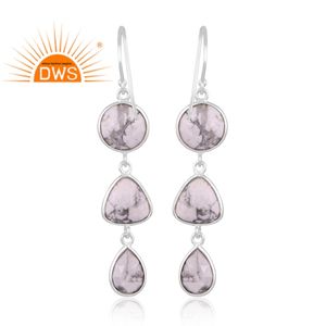 Best Selling Fine Sterling <b>Silver</b> Natural Howlite Gemstone <b>Long</b> Drop <b>Earring</b> Custom Jewelry For Women Gift For Her - Product Image 4