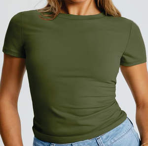 T-shirts pour hommes et femmes Extensible Côtelé Col Haut Manches Courtes Gym Workout Slim Fitted Casual Top T-Shirt - Product Image 2