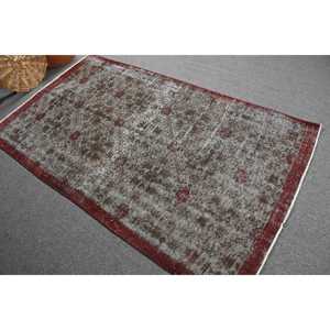 Turkish Area Rug 3.9x6.8 ft, Vintage <b>Red</b> Striped <b>Wool</b> Rug - Product Image 1