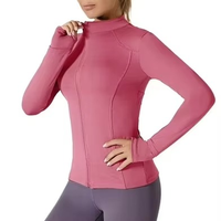 Haut de yoga respirant personnalisé en Spandex/Nylon pour femmes grandes tailles, veste de fitness premium douce, coupe ajustée, fermeture éclair avant, manches longues, séchage rapide