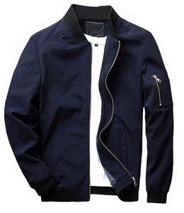 Blouson aviateur bleu marine pour homme, logo personnalisé, fabricant OEM |   Veste décontractée classique à fermeture éclair |   Vêtements d'extérieur légers de style streetwear - Product Image 1