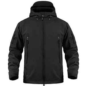 Hombres al aire libre High Street Style a prueba de viento elástico con capucha chaqueta de concha suave a prueba de agua con cremallera completa prendas de vestir exteriores de lona - Product Image 5